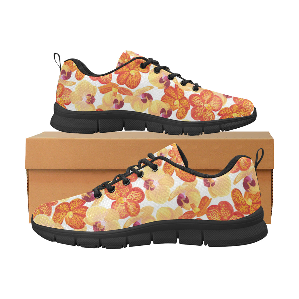 Orange yellow orchid flower pattern background Women's Sneaker Shoes