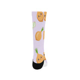 cute onions smiling faces purple background Crew Socks