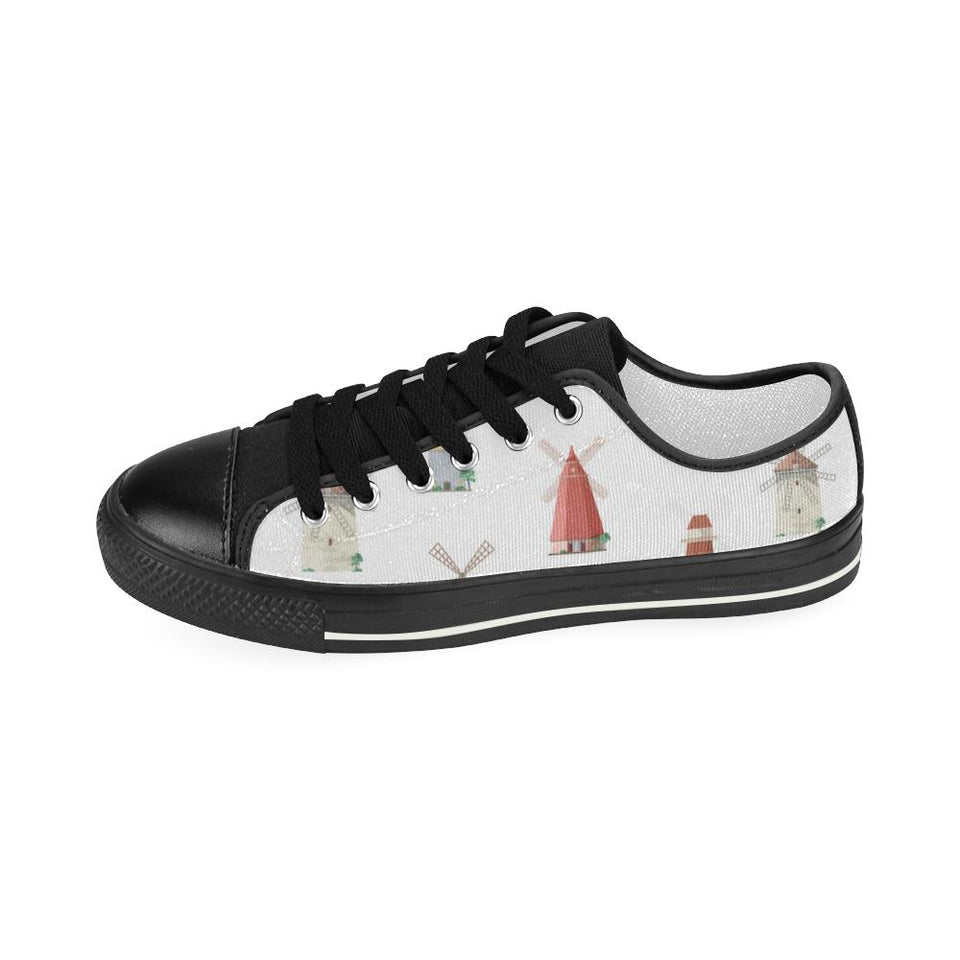 windmill design pattern Kids' Boys' Girls' Low Top Canvas Shoes Black