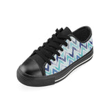 zigzag  chevron blue pattern Men's Low Top Canvas Shoes Black