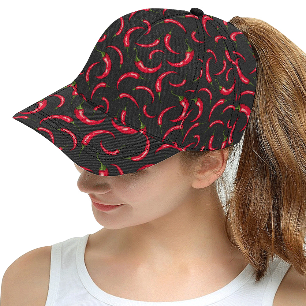 Chili peppers pattern black background All Over Print Snapback Cap