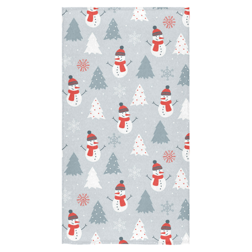 Snowman christmas tree snow gray background Bath Towel