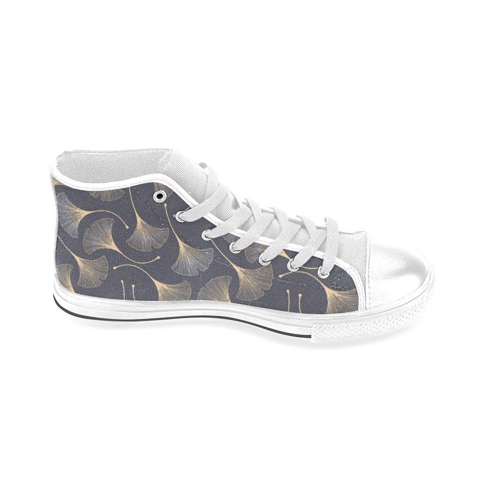 Gold ginkgo leaves Men's High Top Canvas Shoes White