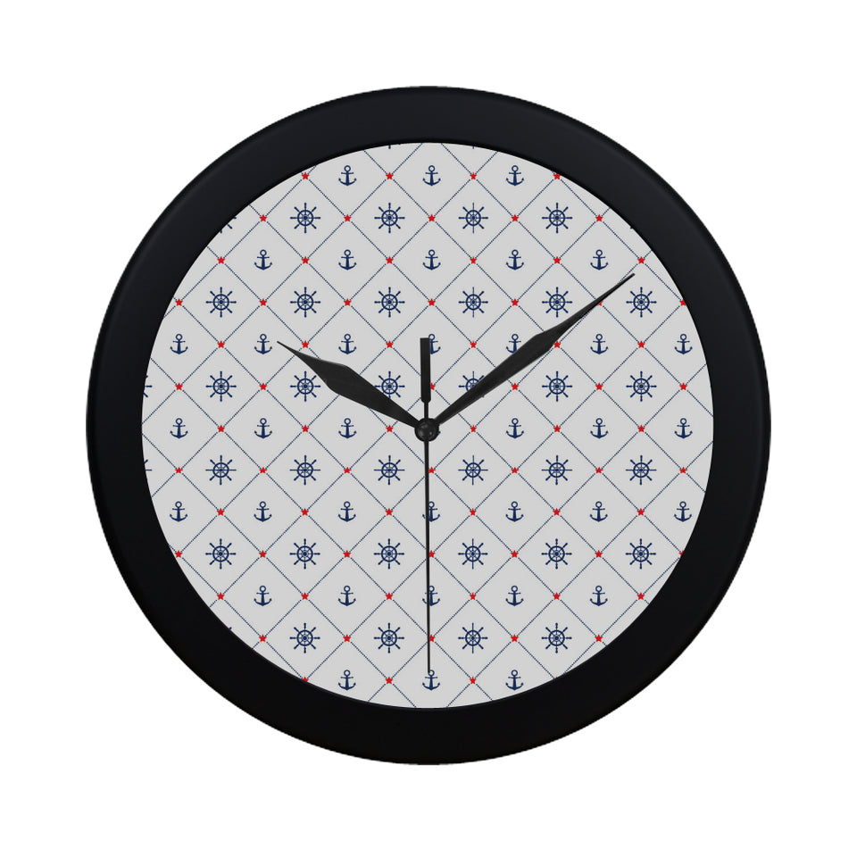 Anchor rudder nautical design pattern Elegant Black Wall Clock