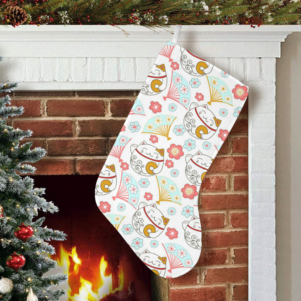 Maneki neko cat fan sakura Christmas Stocking