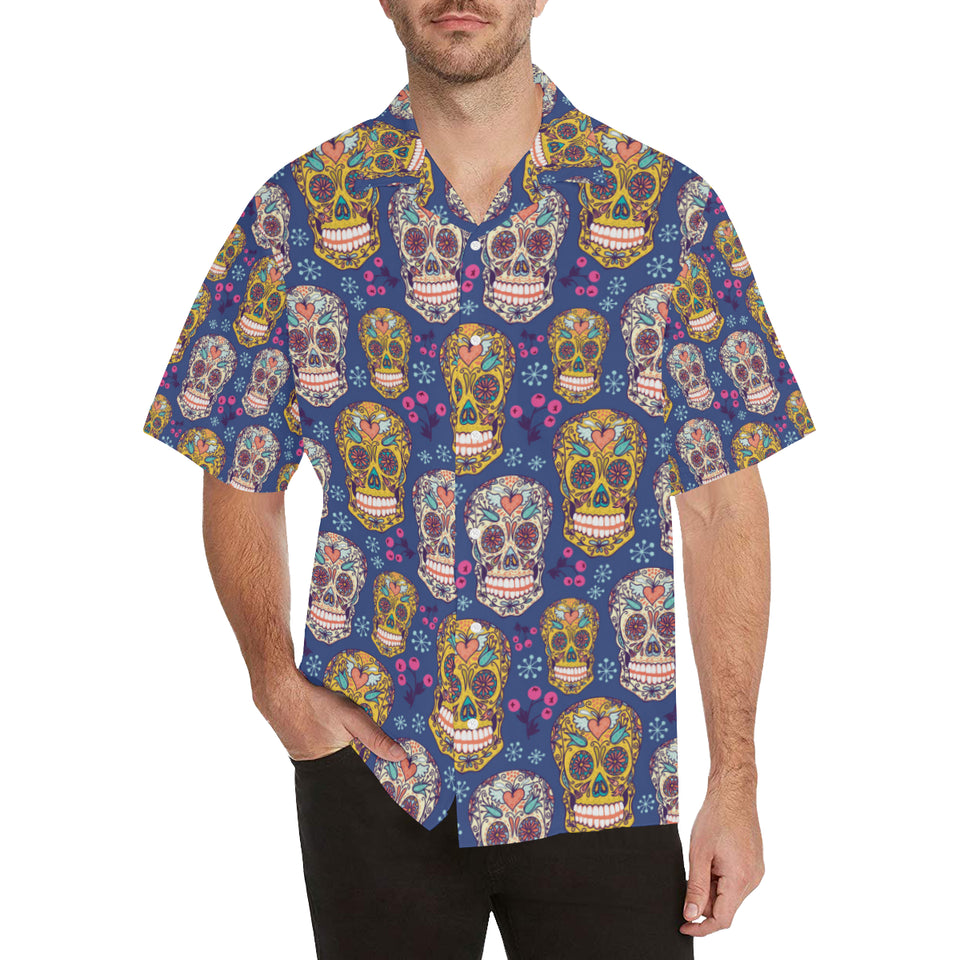 Sugar skull flower pattern Men's All Over Print Hawaiian Shirt
