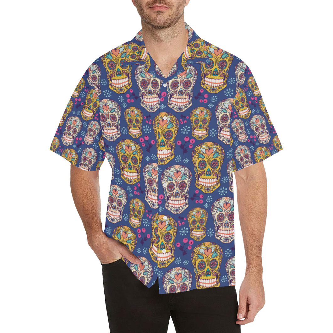 Sugar skull flower pattern Men's All Over Print Hawaiian Shirt