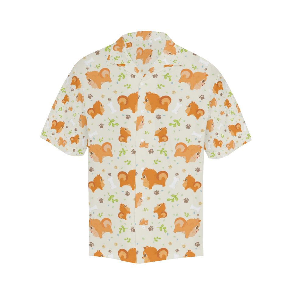 Cute brown pomeranian paw leave bone pattern Men's All Over Print Hawaiian Shirt