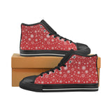 Snowflake pattern red background Women's High Top Canvas Shoes Black