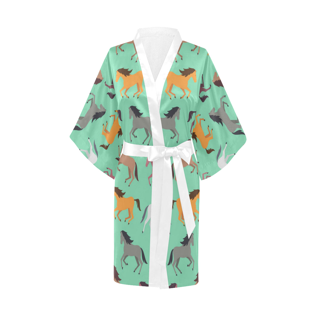 Colorful horses pattern Women's Short Kimono Robe