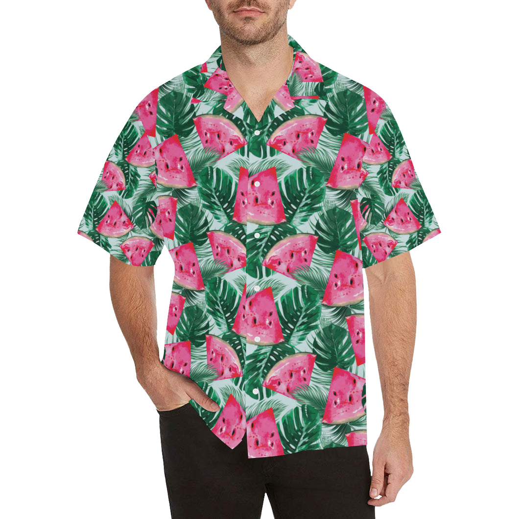 Watermelons tropical palm leaves pattern Men's All Over Print Hawaiian Shirt