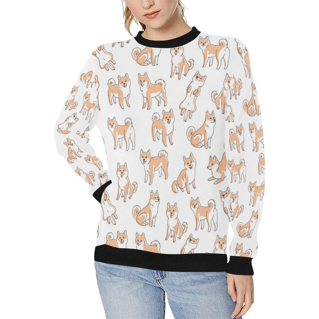 shiba inu dog pattern Women's Crew Neck Sweatshirt