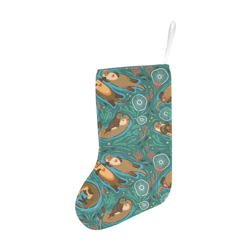 cute brown sea otters ornamental seaweed corals gr Christmas Stocking