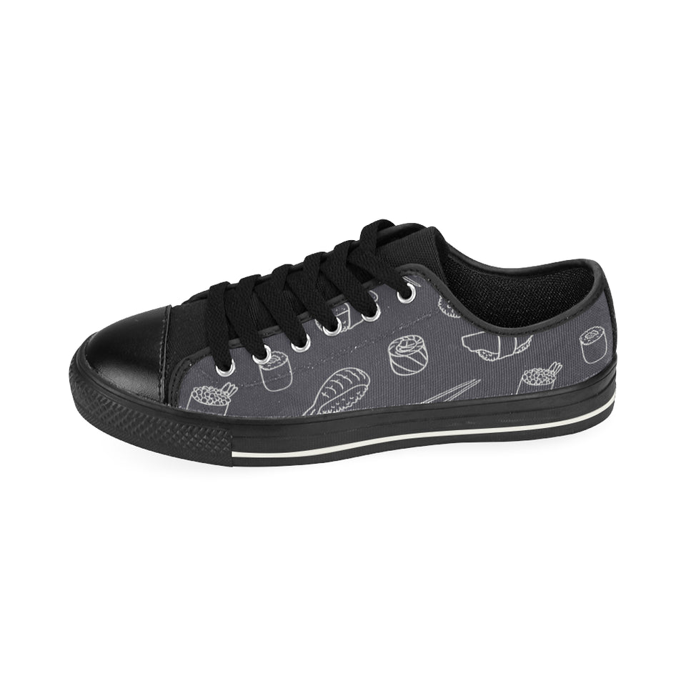 sushi pattern black background Men's Low Top Canvas Shoes Black