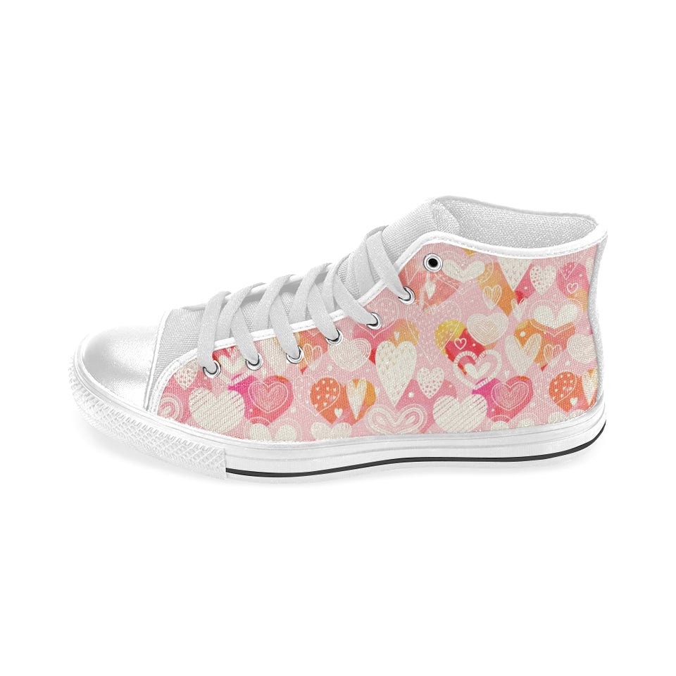 Hand drawn heart design pattern Men's High Top Canvas Shoes White