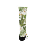 White orchid flower tropical leaves pattern Crew Socks