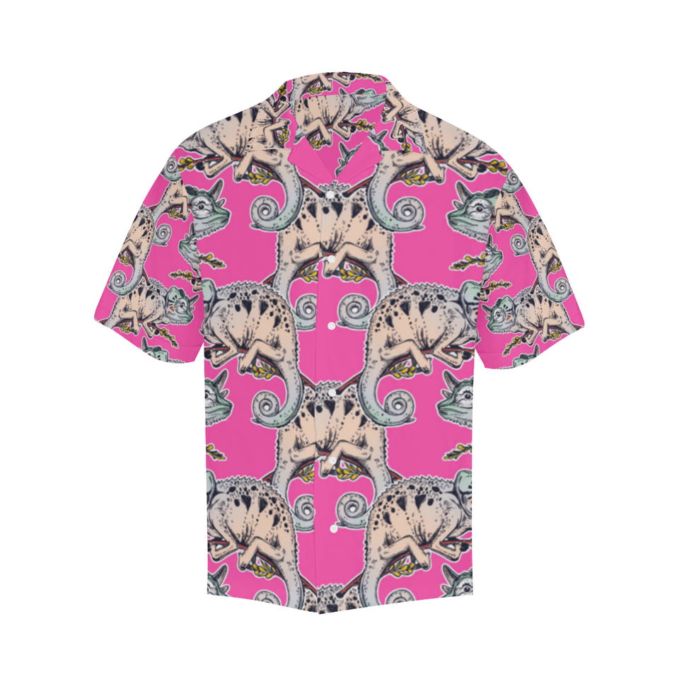 Chameleon lizard pattern pink background Men's All Over Print Hawaiian Shirt