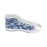 Blue camouflage pattern Women's High Top Canvas Shoes White