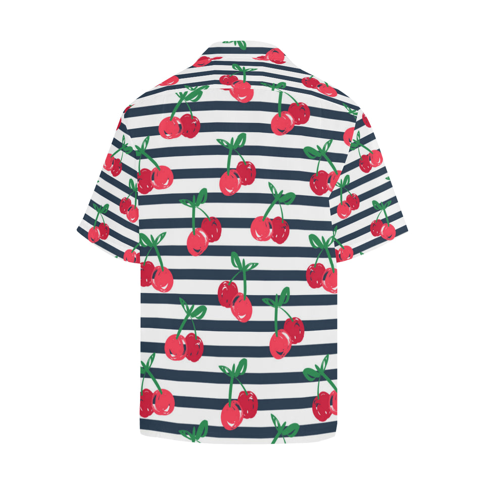 Hand drawn cherry pattern striped background Men's All Over Print Hawaiian Shirt