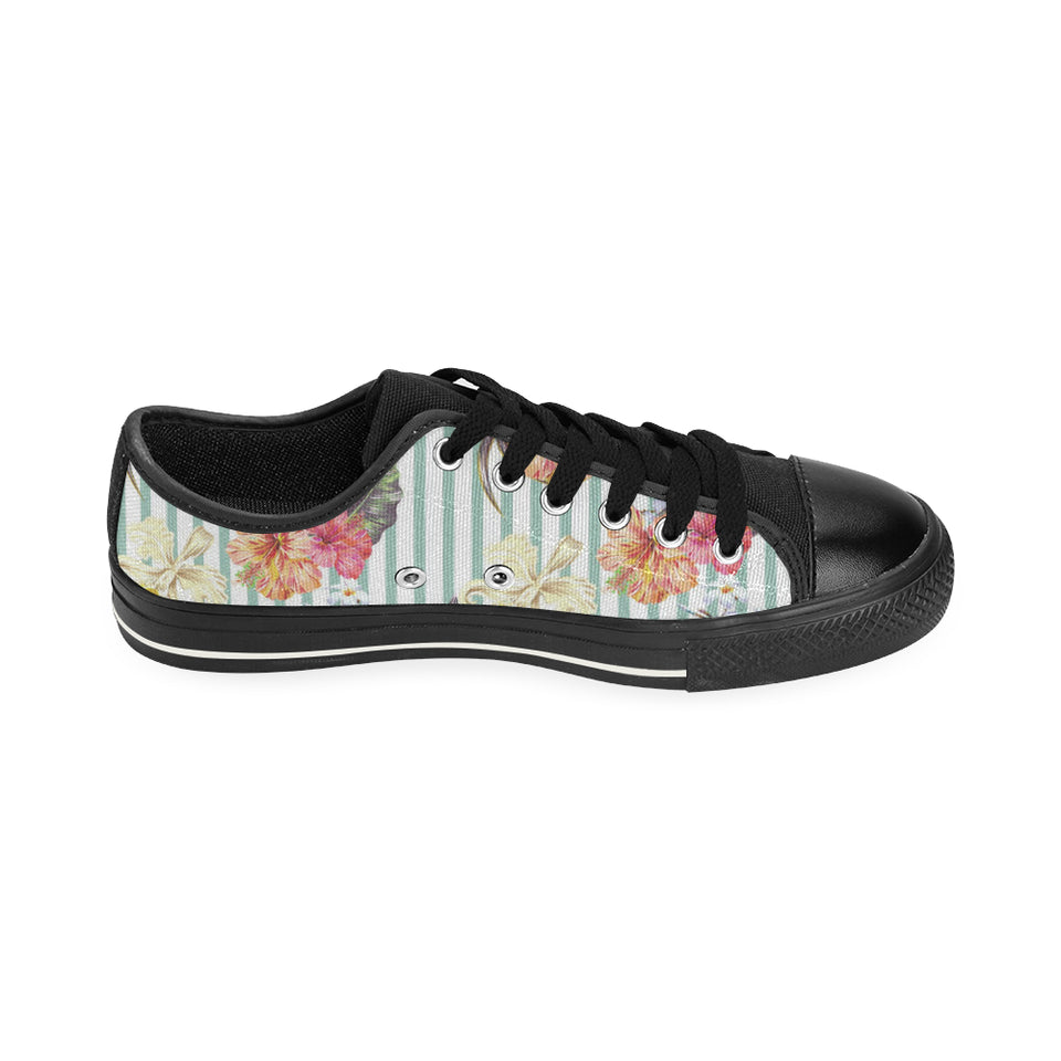 Colorful orchid flower pattern Men's Low Top Canvas Shoes Black
