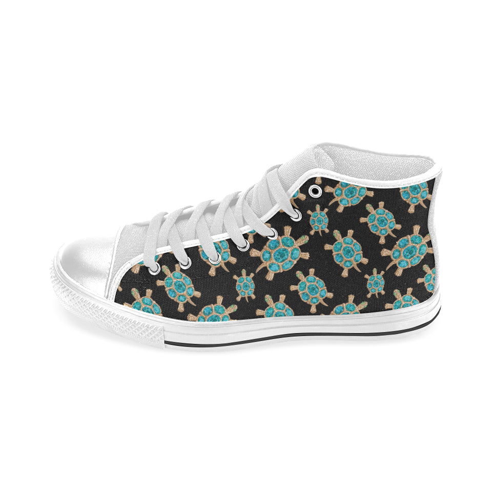 Sea turtle blue stone pattern Men's High Top Canvas Shoes White
