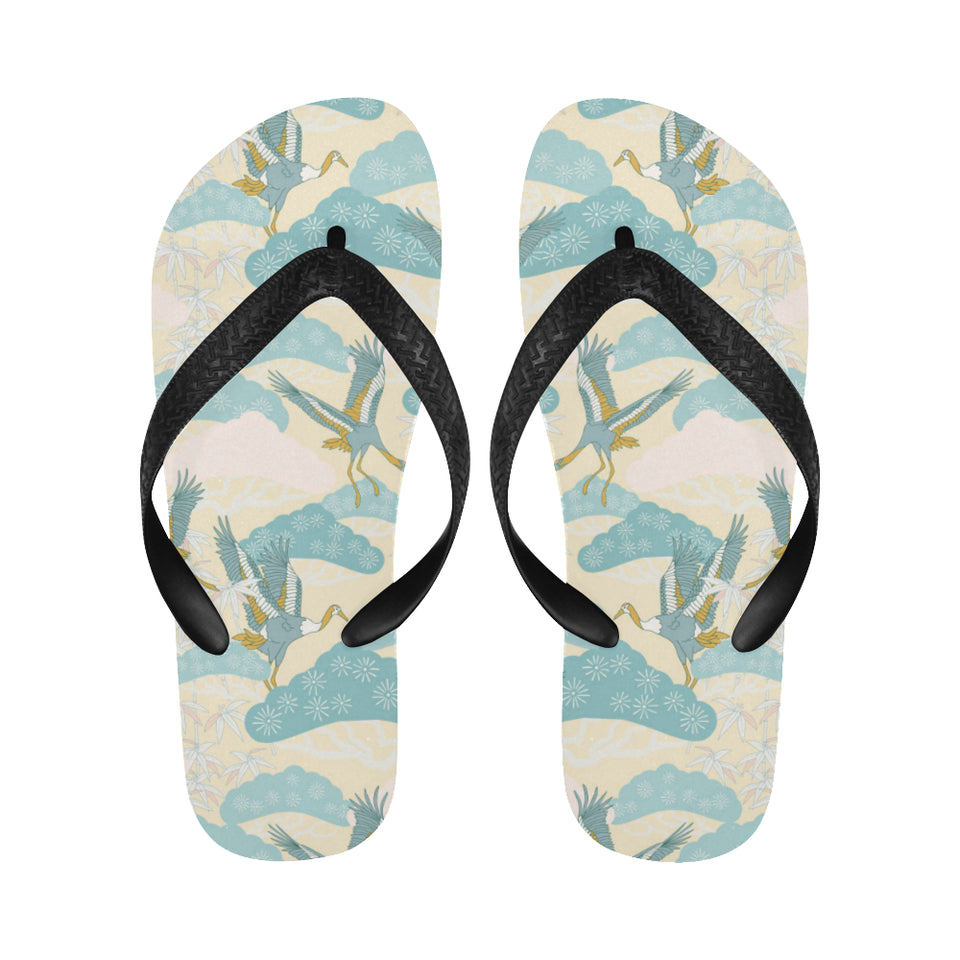 Bonsai bamboo stork japanese pattern cream theme Unisex Flip Flops