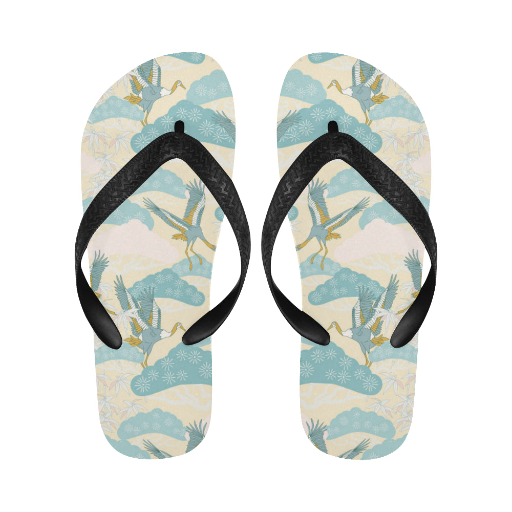 Bonsai bamboo stork japanese pattern cream theme Unisex Flip Flops
