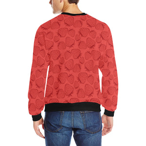 strawberry pattern red background Men's Crew Neck Sweatshirt