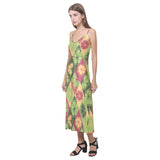 Cool Geometric lime pattern V-Neck Open Fork Long Dress