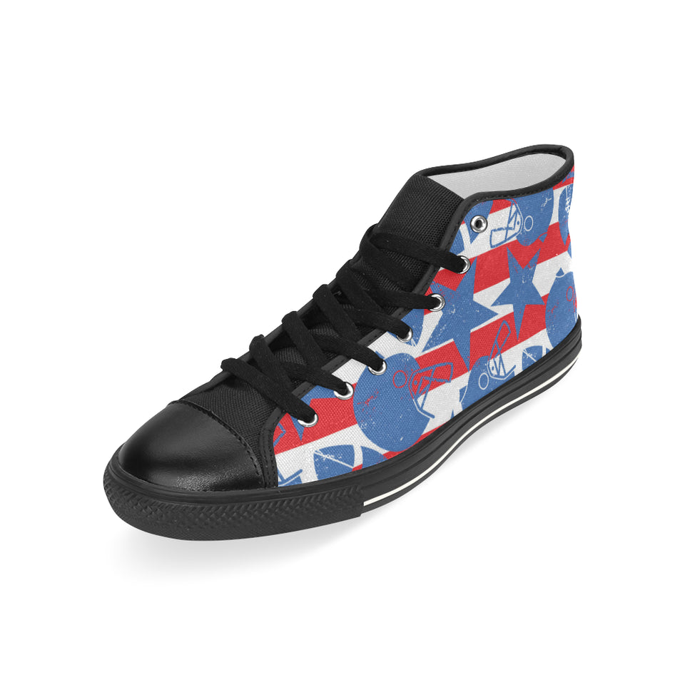 American football ball star stripes pattern Men's High Top Canvas Shoes Black