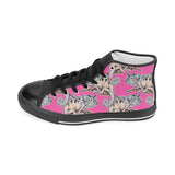 Chameleon lizard pattern pink background Men's High Top Canvas Shoes Black