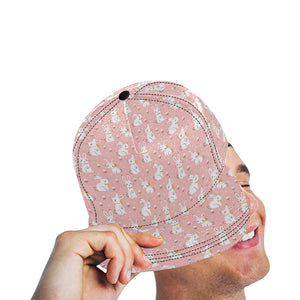 Cute white rabbit flower pink background All Over Print Snapback Cap