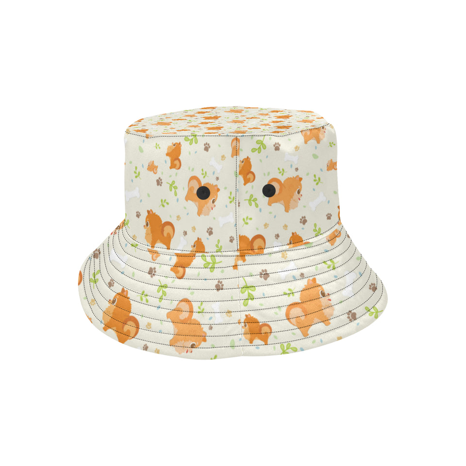 Cute brown pomeranian paw leave bone pattern Unisex Bucket Hat
