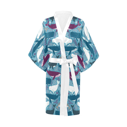 Whale design pattern Women's Short Kimono Robe