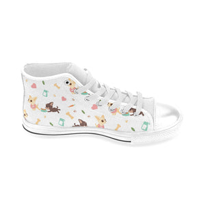 Cute Chihuahua puppie pattern Men's High Top Canvas Shoes White