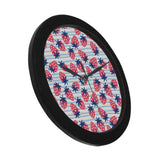 Strawberry pattern blue lines background Elegant Black Wall Clock