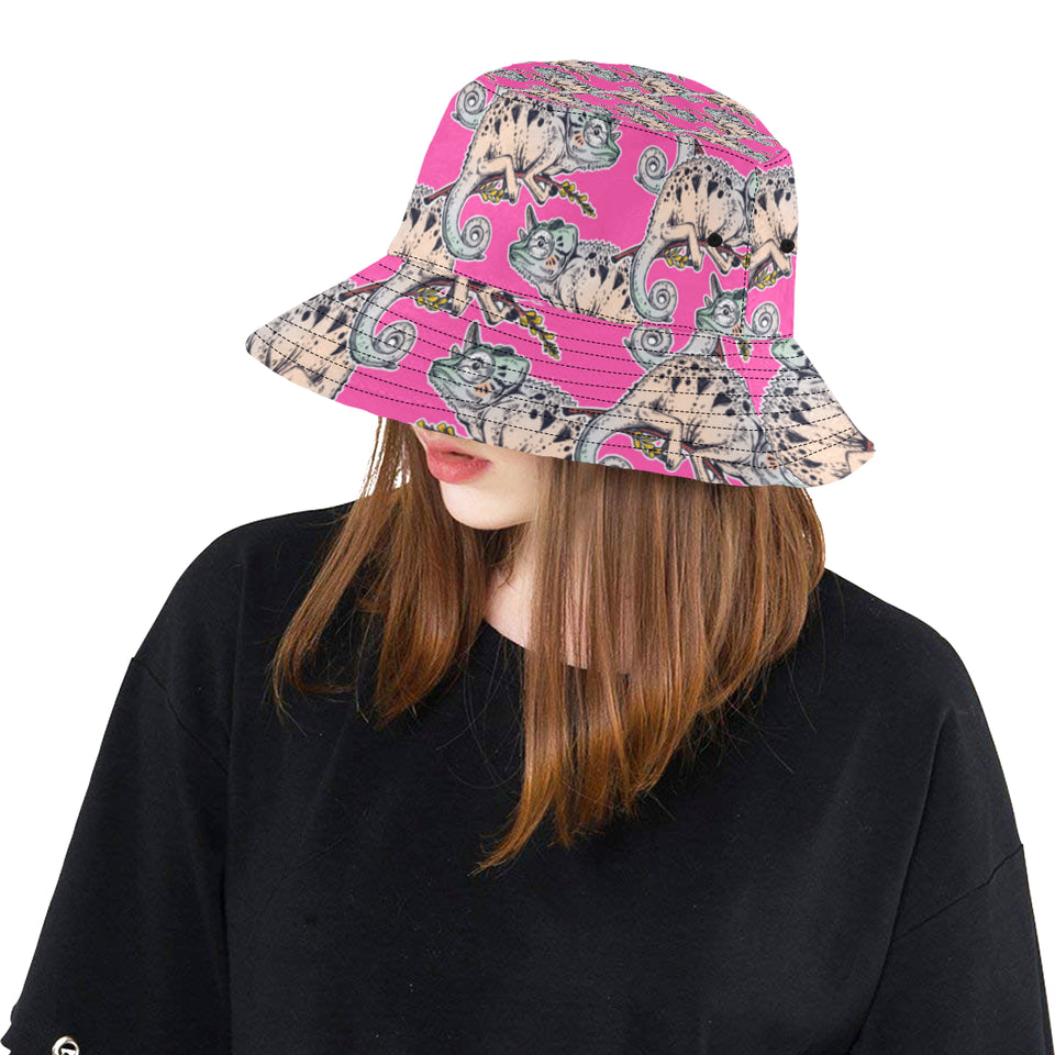 Chameleon lizard pattern pink background Unisex Bucket Hat