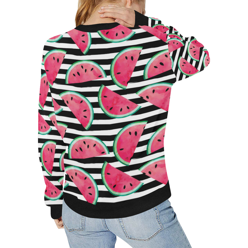 Watercolor paint textured watermelon pieces Women's Crew Neck Sweatshirt