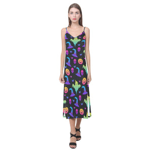 Colorful halloween background V-Neck Open Fork Long Dress