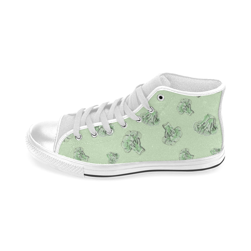 broccoli sketch pattern Men's High Top Canvas Shoes White