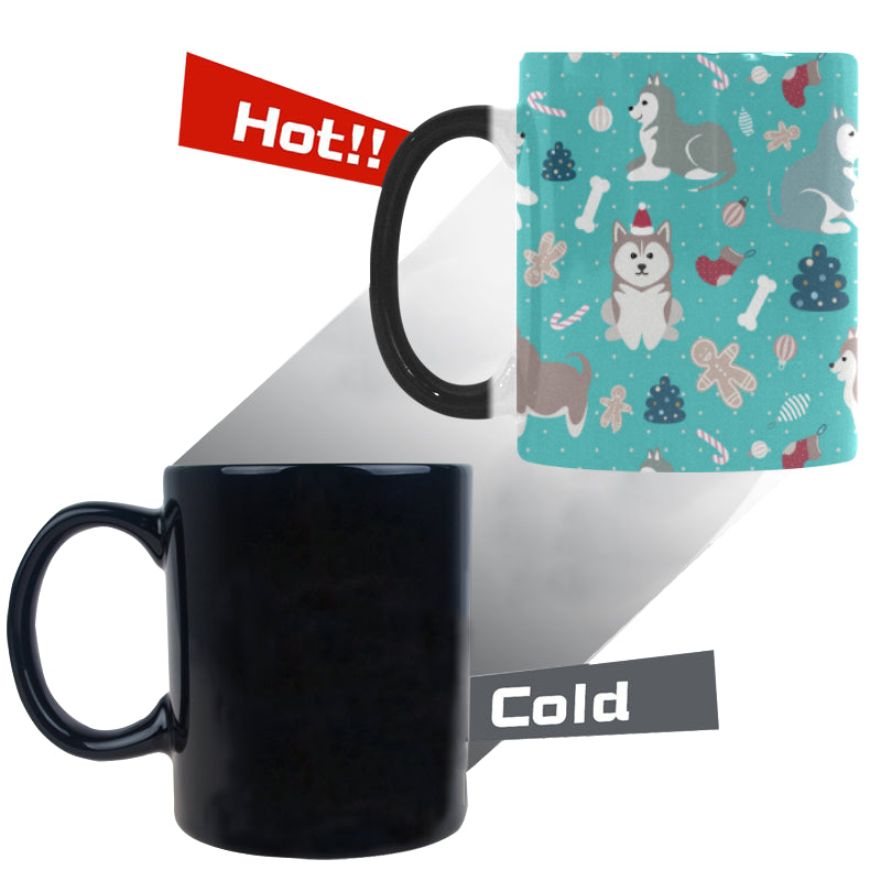 Christmas cute siberian husky puppie pattern Morphing Mug Heat Changing Mug