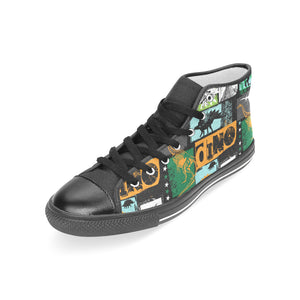 dinosaurs print pattern Women's High Top Canvas Shoes Black