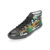 dinosaurs print pattern Women's High Top Canvas Shoes Black