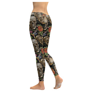 Skull rose humming bird flower pattern Women's Legging Fulfilled In US