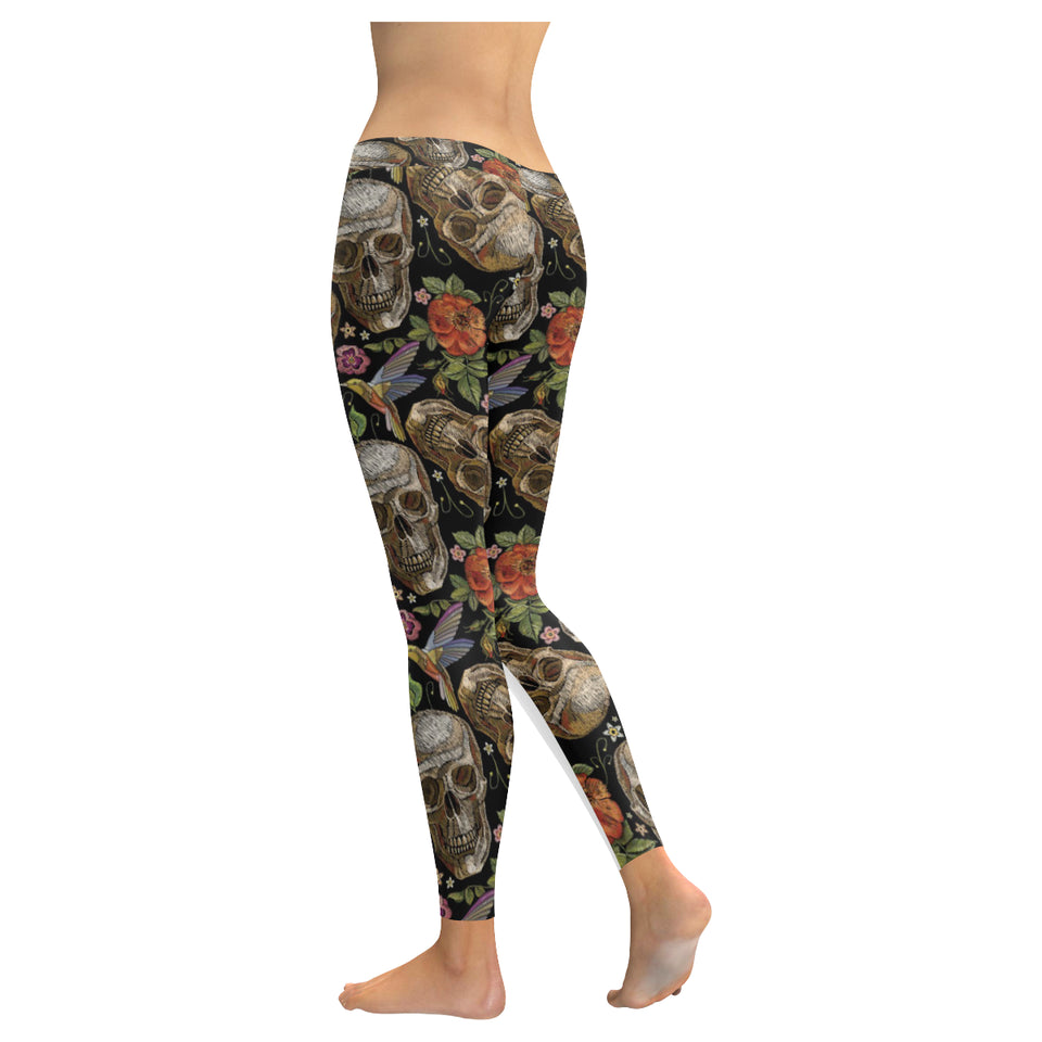 Skull rose humming bird flower pattern Women's Legging Fulfilled In US
