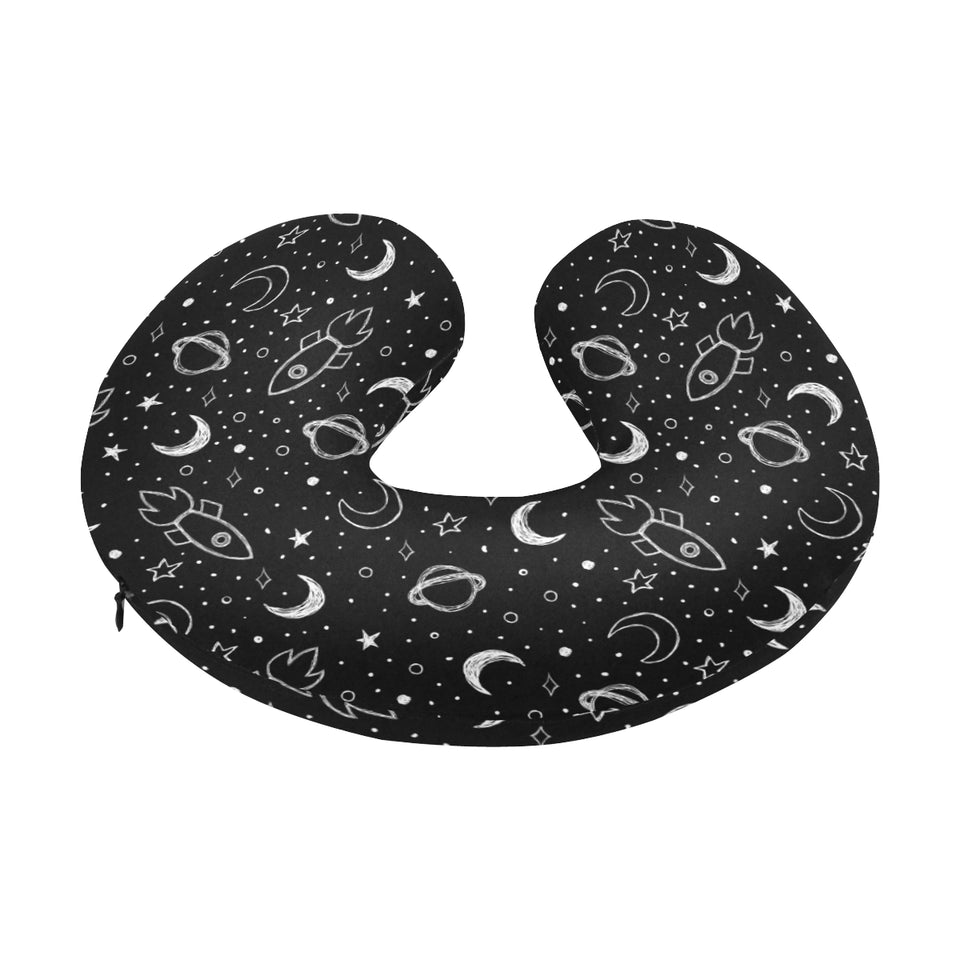 Hand drawn space rocket star planet U-Shaped Travel Neck Pillow