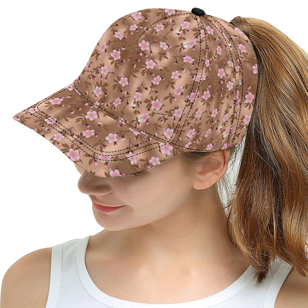 Pink sakura cherry blossom drak brown background All Over Print Snapback Cap