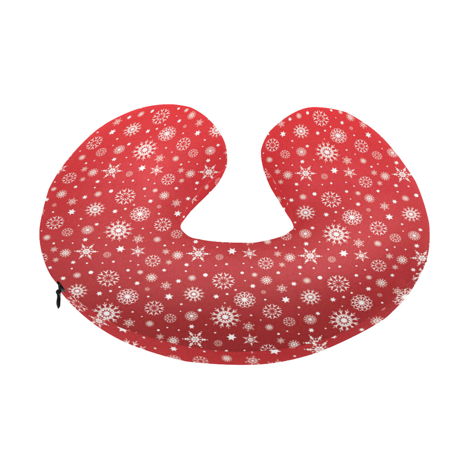 Snowflake pattern red background U-Shaped Travel Neck Pillow