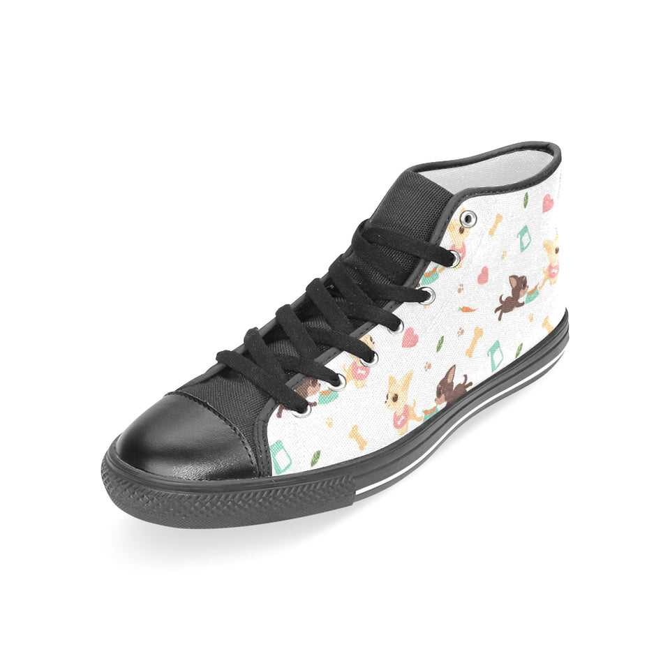 Cute Chihuahua puppie pattern Women's High Top Canvas Shoes Black
