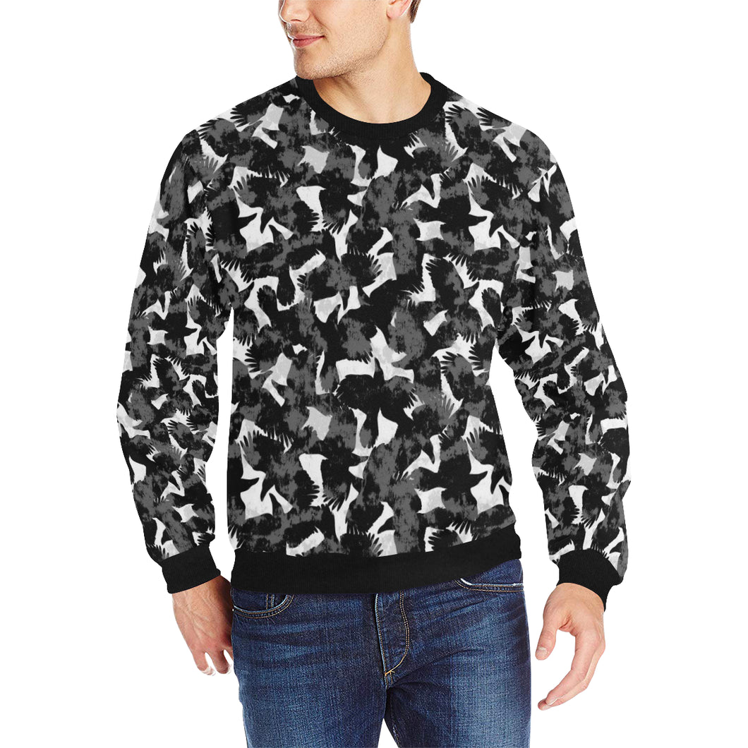 Crow illustration pattern Men's Crew Neck Sweatshirt